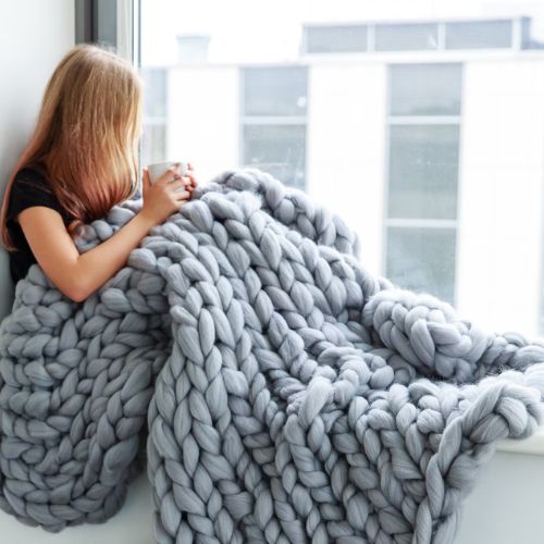 Handmade Knitted Merino Wool Blanket